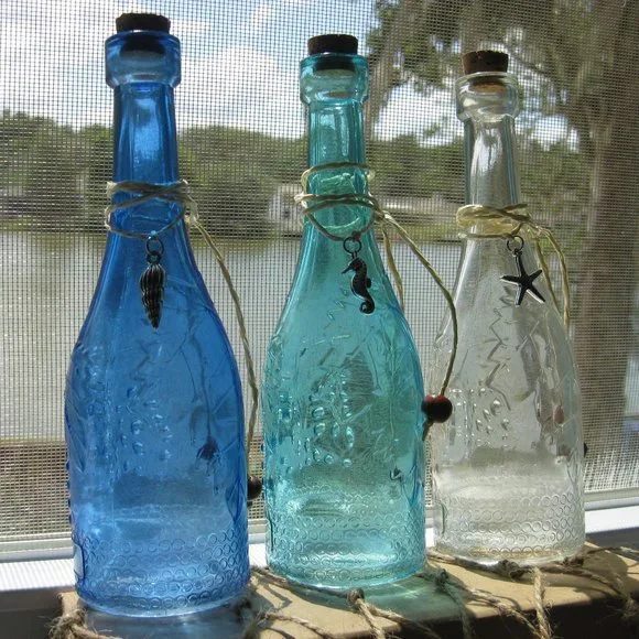 NWOT coastal beach sea ocean colored glass suncatcher charm bottles - Picture 5 of 5